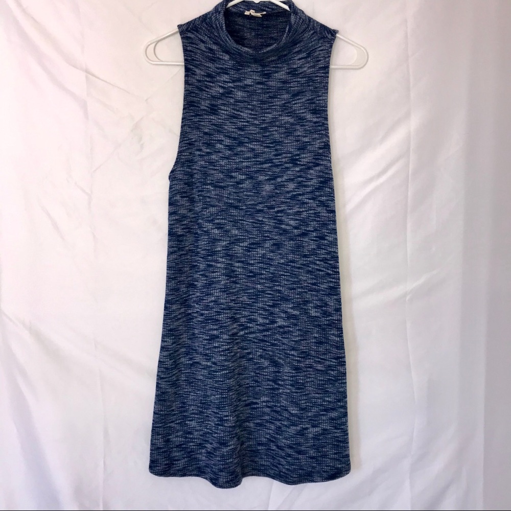 Blue sleeveless sweater dress and turtle neck